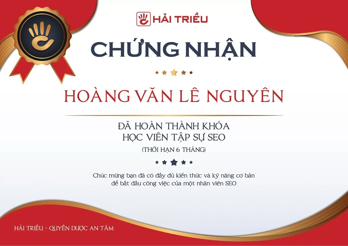 Chứng nhận tốt nghiệp vị trí SEO 6 tháng
